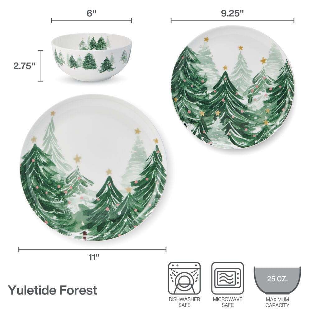 Yuletide Forest 12 Piece Dinnerware Set, Service for 4