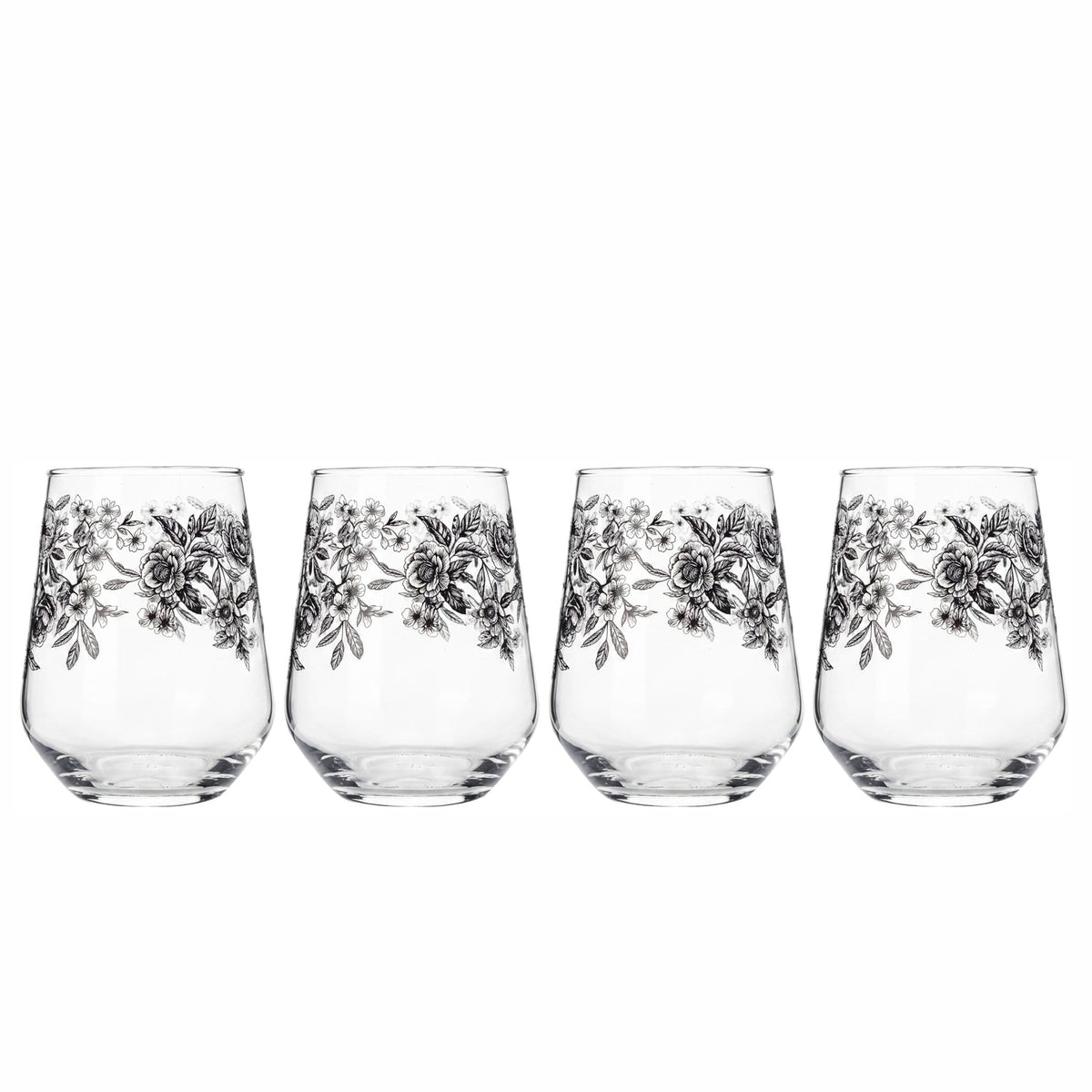 Windsor Rose Set of 4 Stemless Wine Glasses