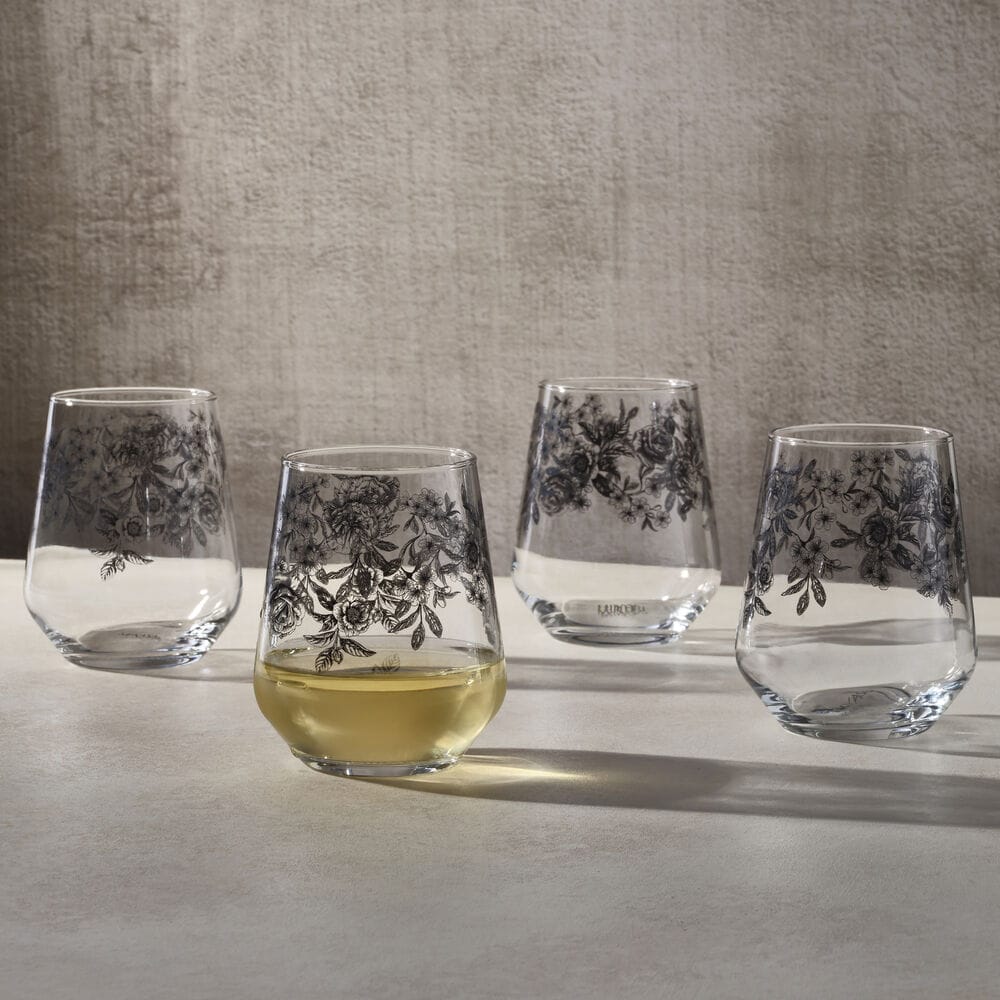 Windsor Rose Set of 4 Stemless Wine Glasses