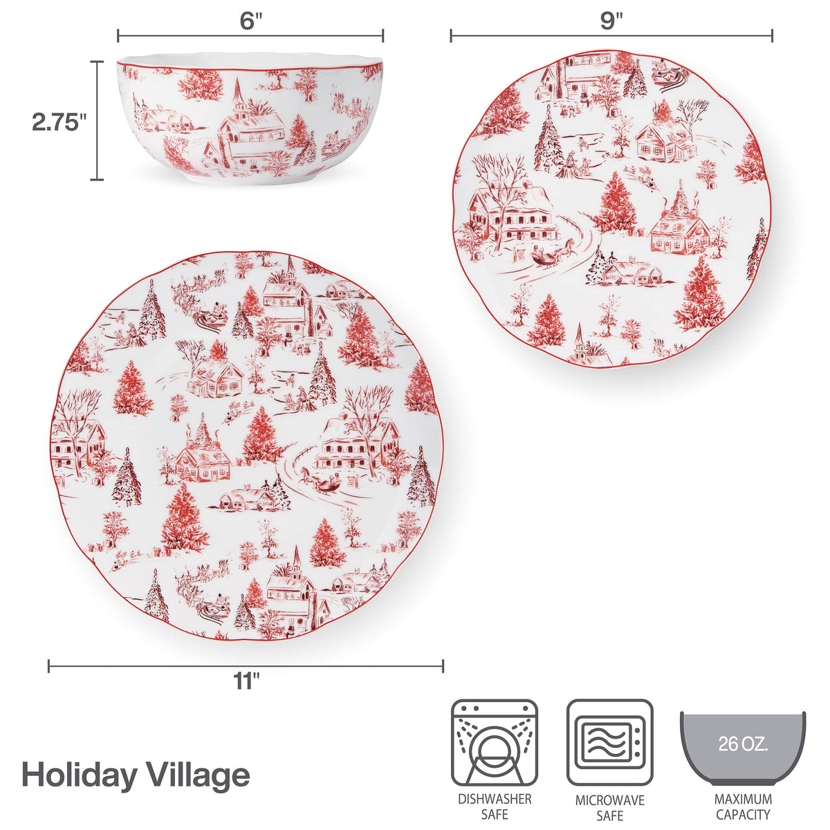 Holiday Village Dinnerware Set, Service for 4