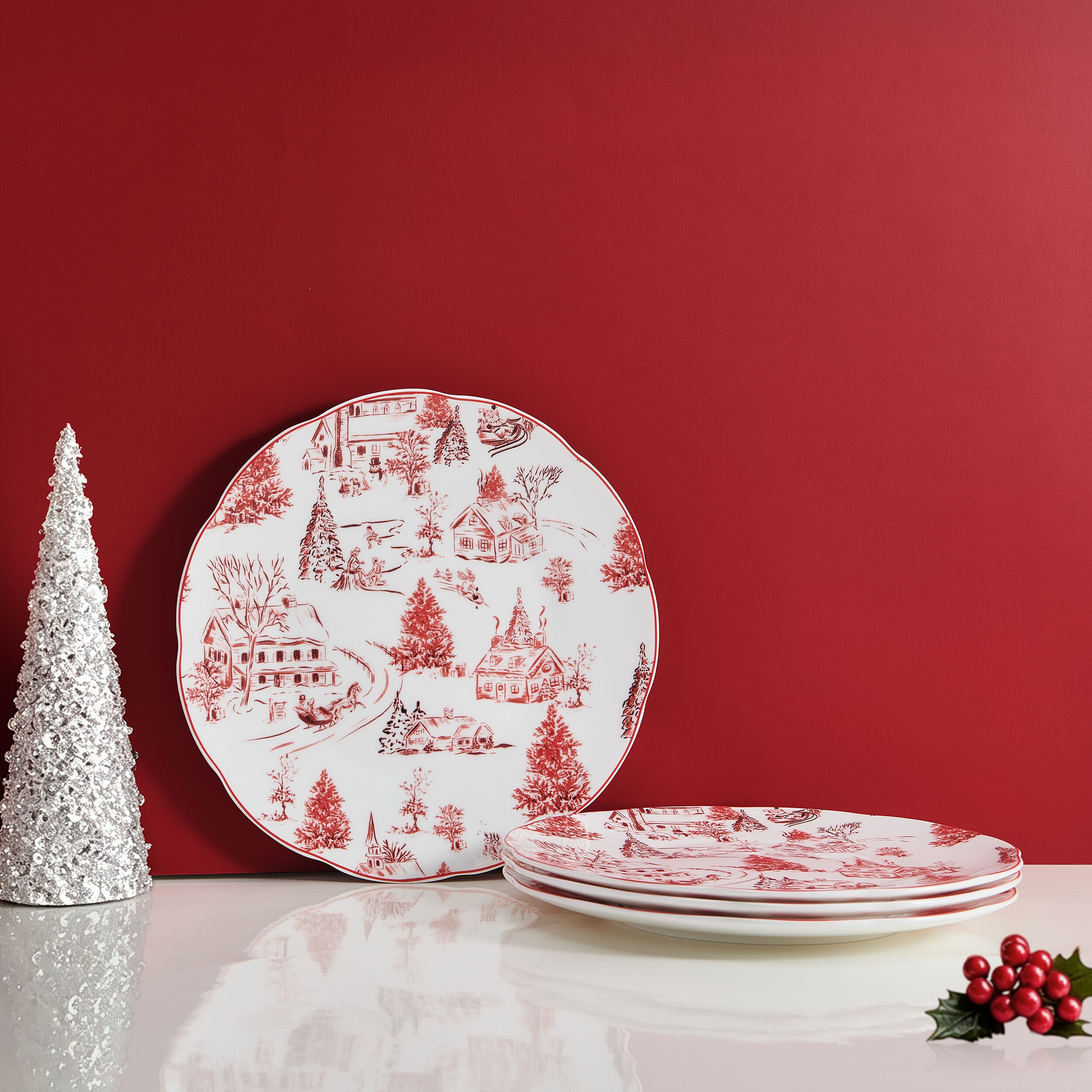 Holiday Village Set of 4 Salad Plates