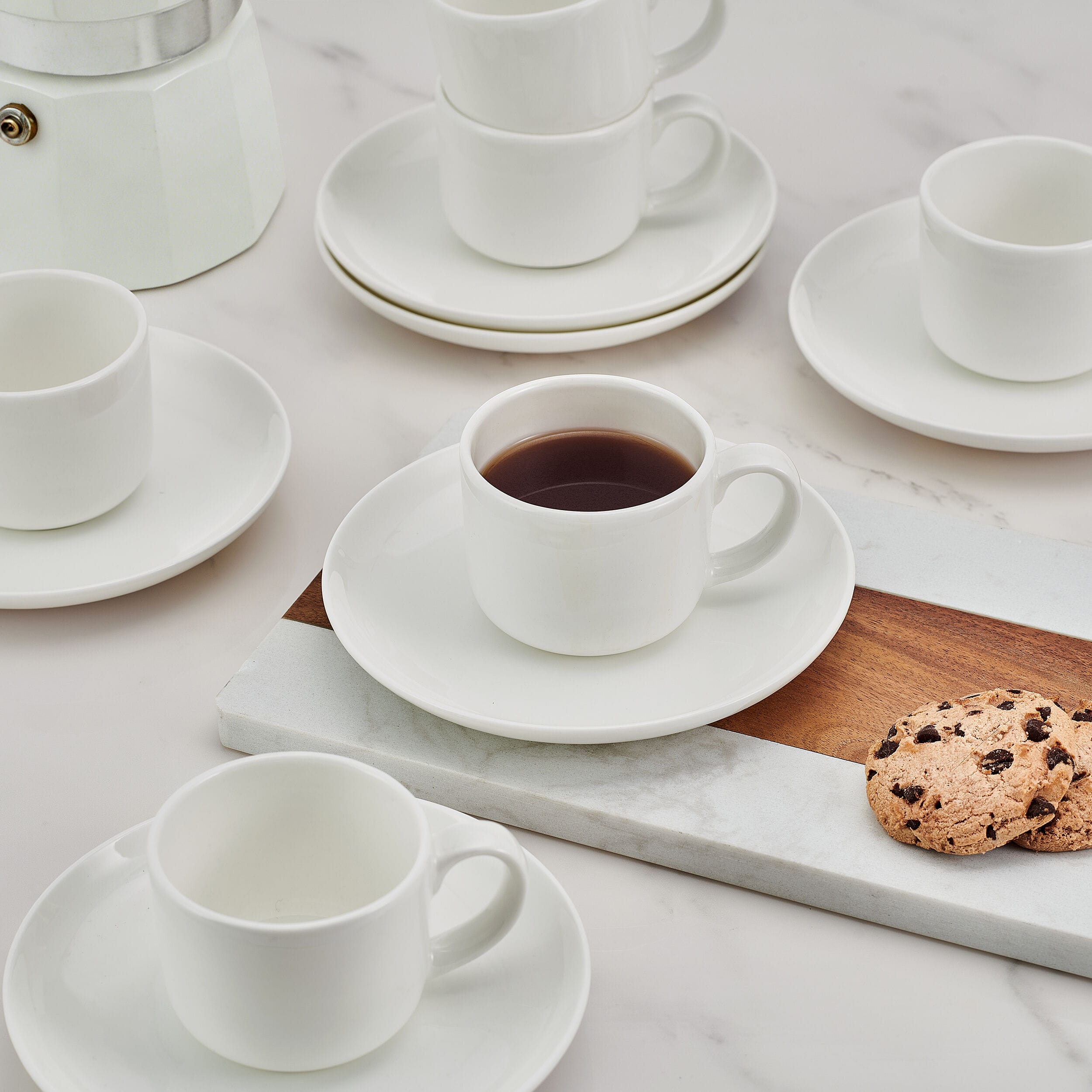Set of 6 Espresso Cups and Saucers