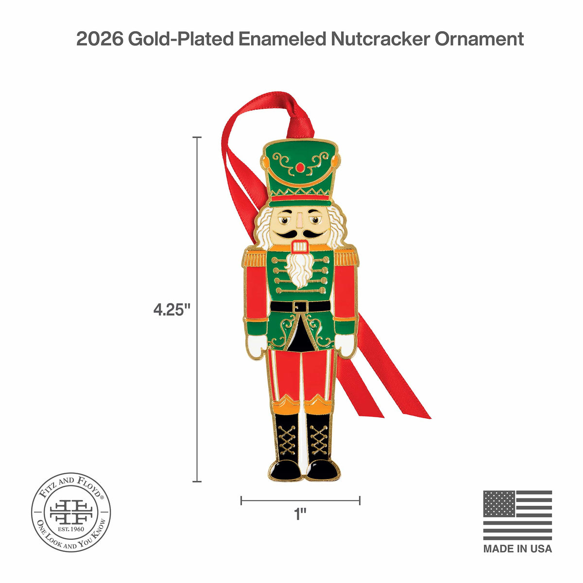 Fitz & Floyd 2026 Gold Plated Enameled Nutcracker Ornament