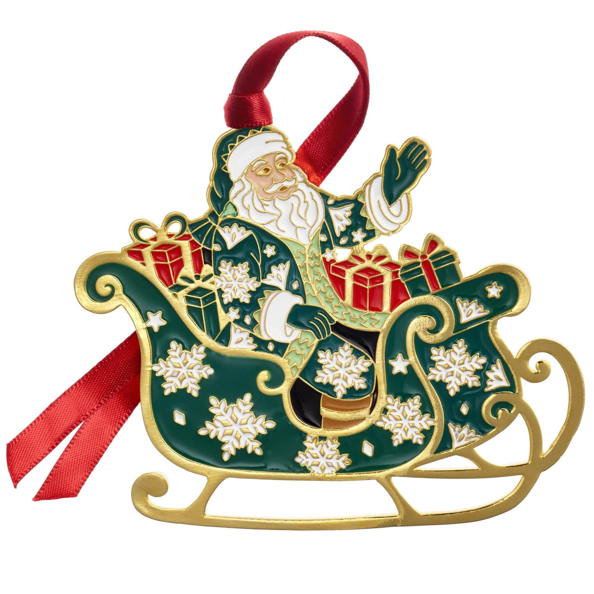 Fitz & Floyd 2026 Gold Plated Enameled Santa Ornament