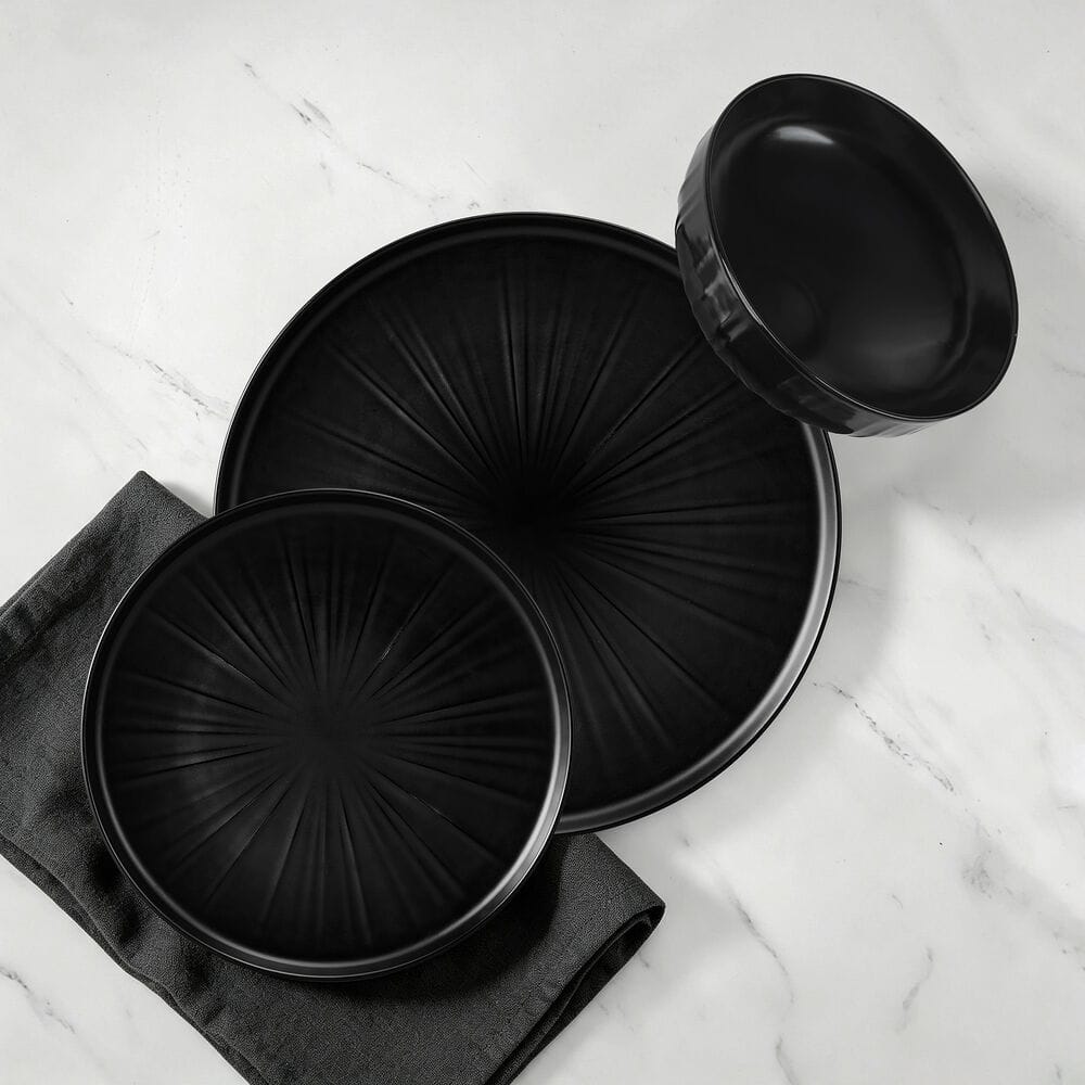 Desmond 12 Piece Black Bone China Dinnerware Set, Service for 4