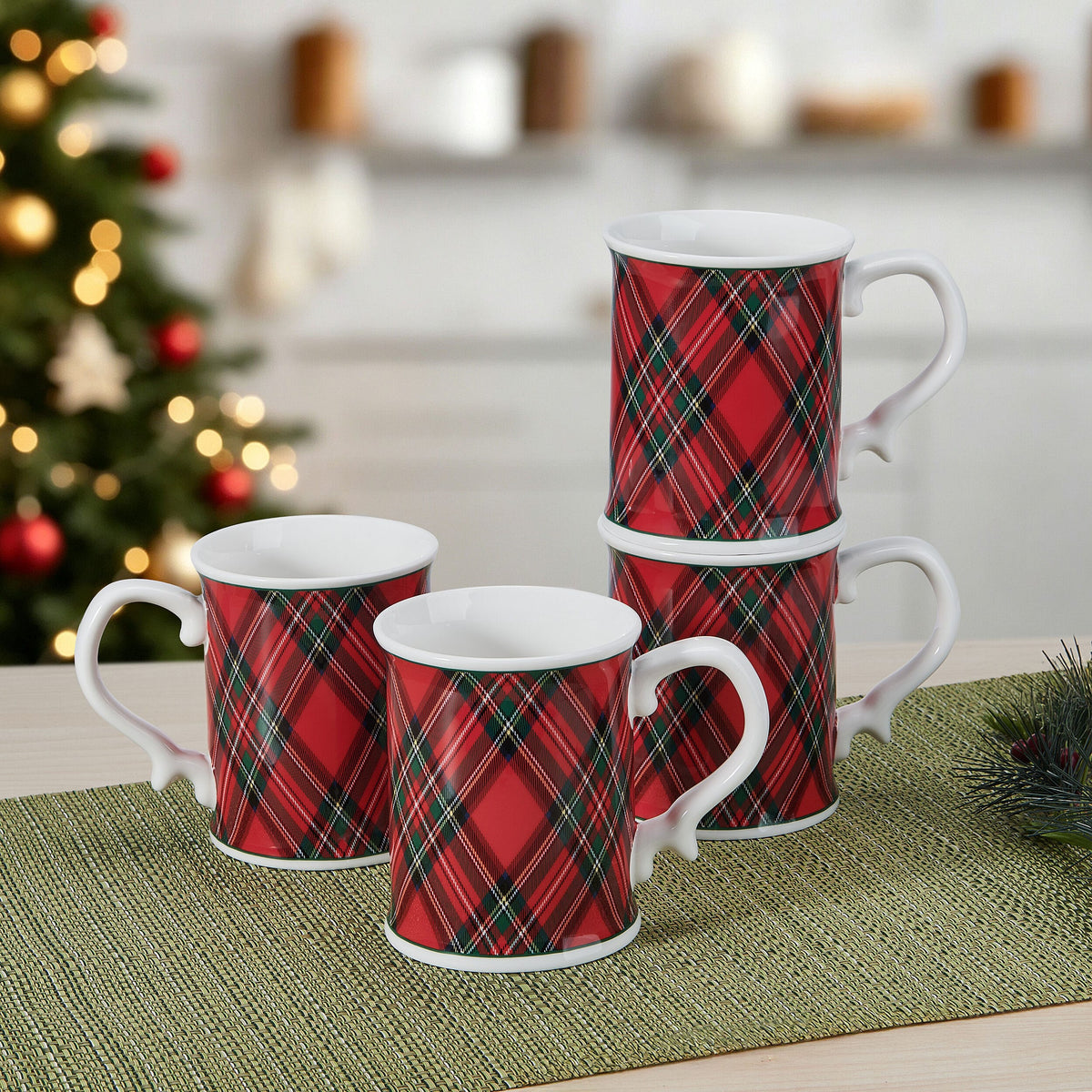 Tartan Red Set of 4 Mugs