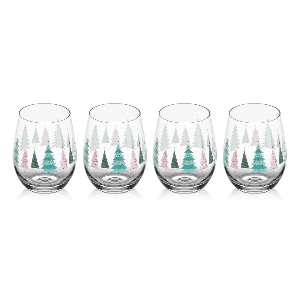 Stemless Gifts Holiday Tree Stemless Wine Set of 4