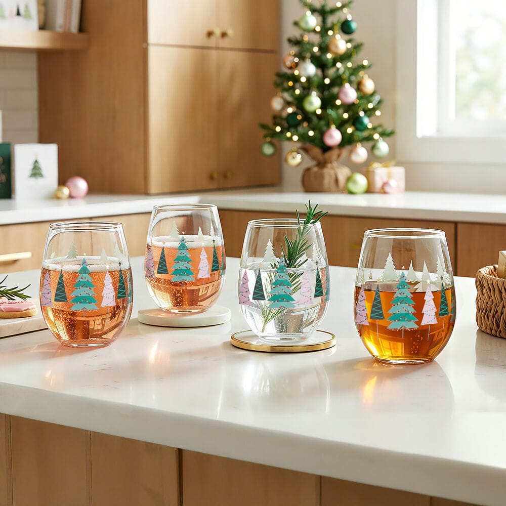 Stemless Gifts Holiday Tree Stemless Wine Set of 4
