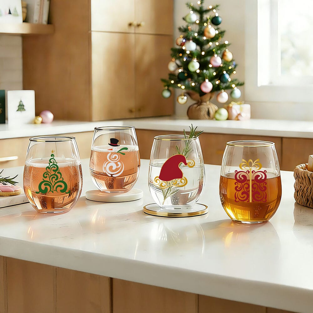 Stemless Gifts Holiday Stemless Wine Set of 4