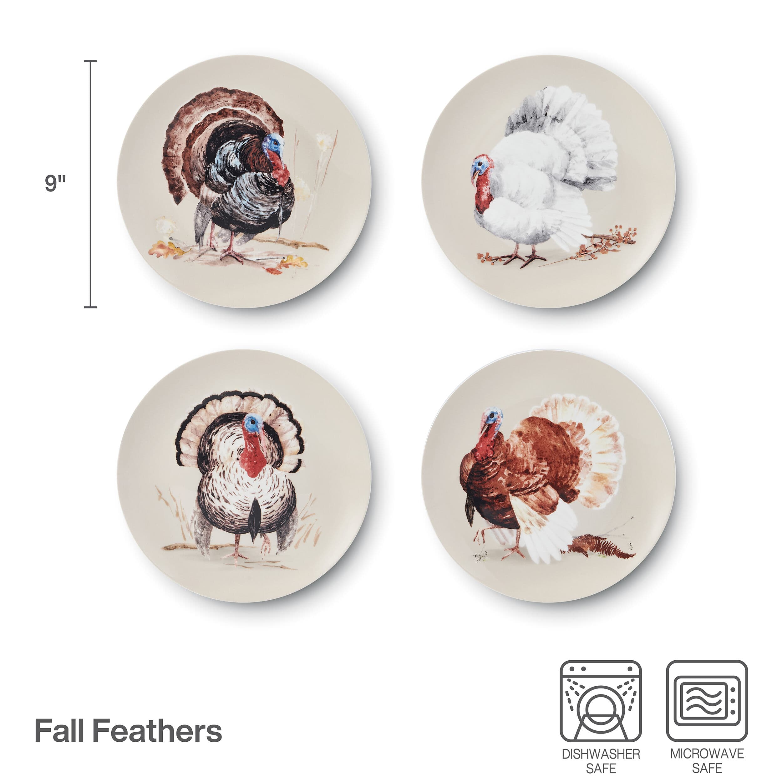 Fall Feathers Set of 4 Salad Plates