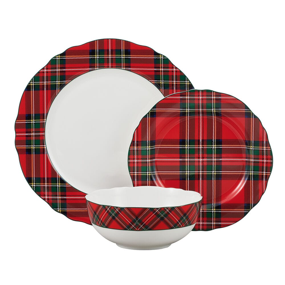 Tartan Red Scallop 12 Piece Dinnerware Set, Service for 4