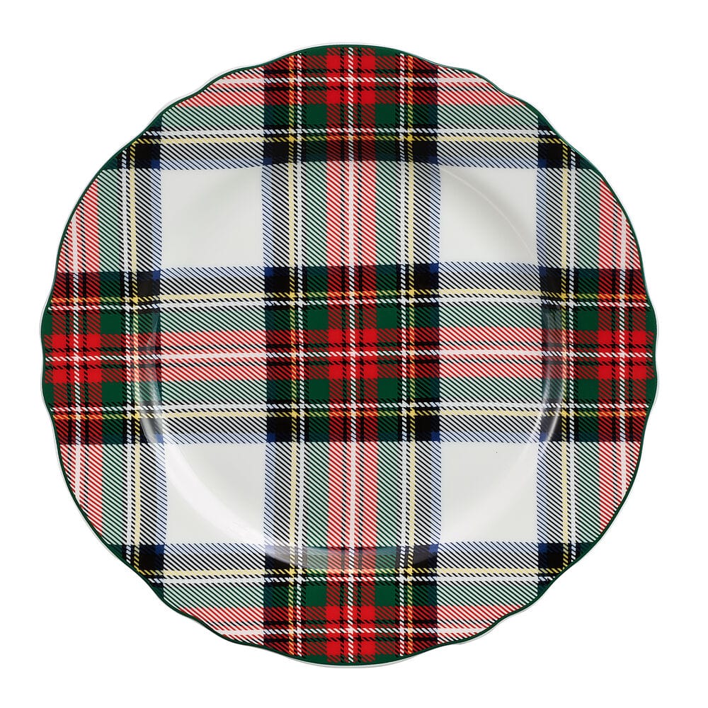 Tartan White Scalloped 12 Piece Dinnerware Set, Service for 4