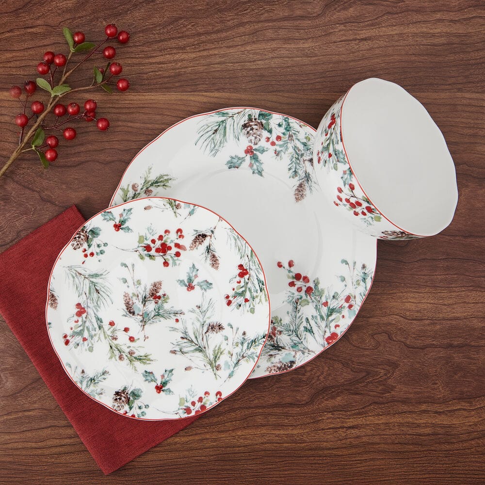 Pine and Berry 12 Piece Dinnerware Set, Service for 4