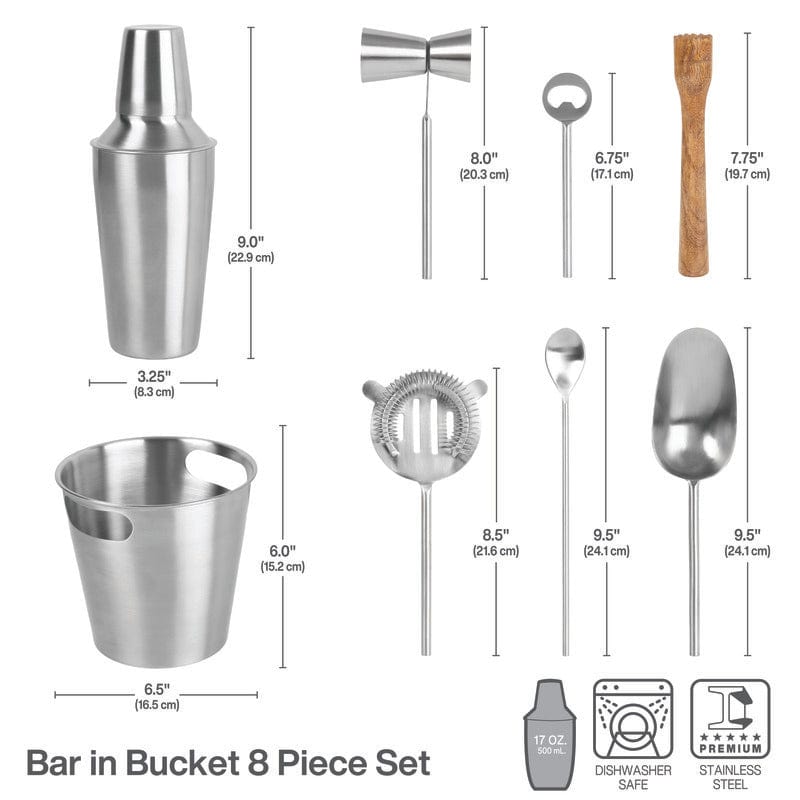 Essentials 8 Piece Barware Cocktail Shaker Bartool Set