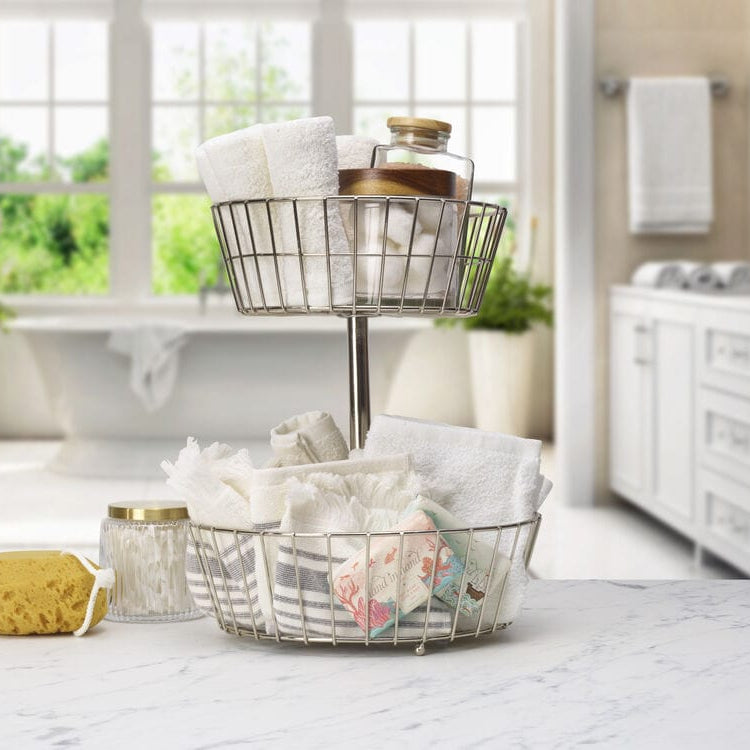 Geneva Nickel 2 Tier Fruit Storage Basket
