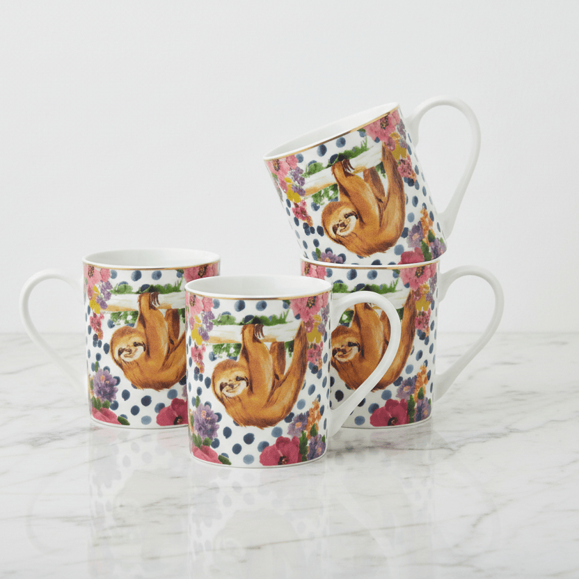 Wild at Heart Gold Banded Sloth Set of 4 Mugs
