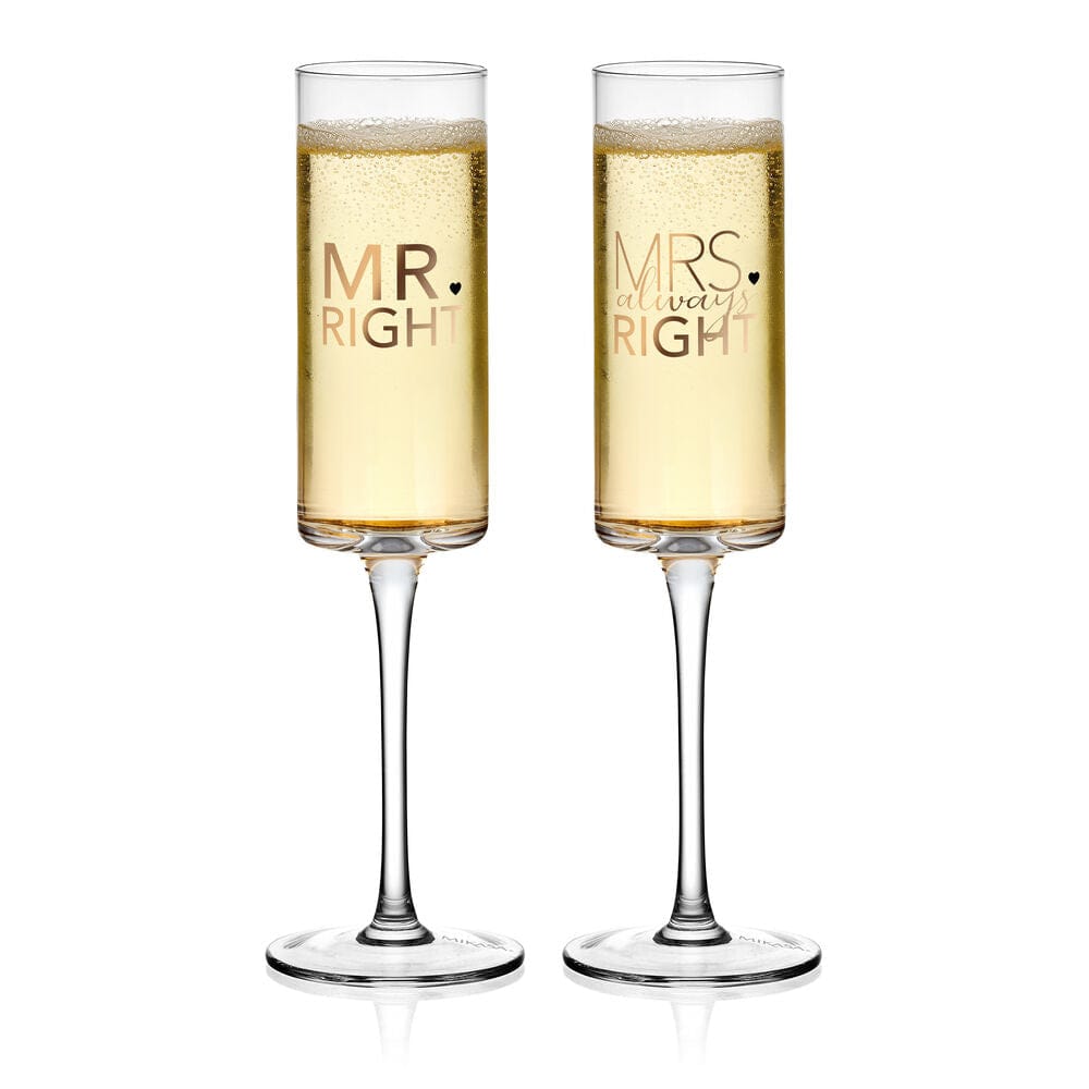 Champagne Flutes Set of 2 Mr. and Mrs Right