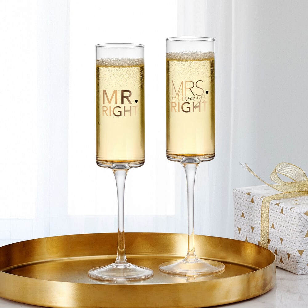 Champagne Flutes Set of 2 Mr. and Mrs Right
