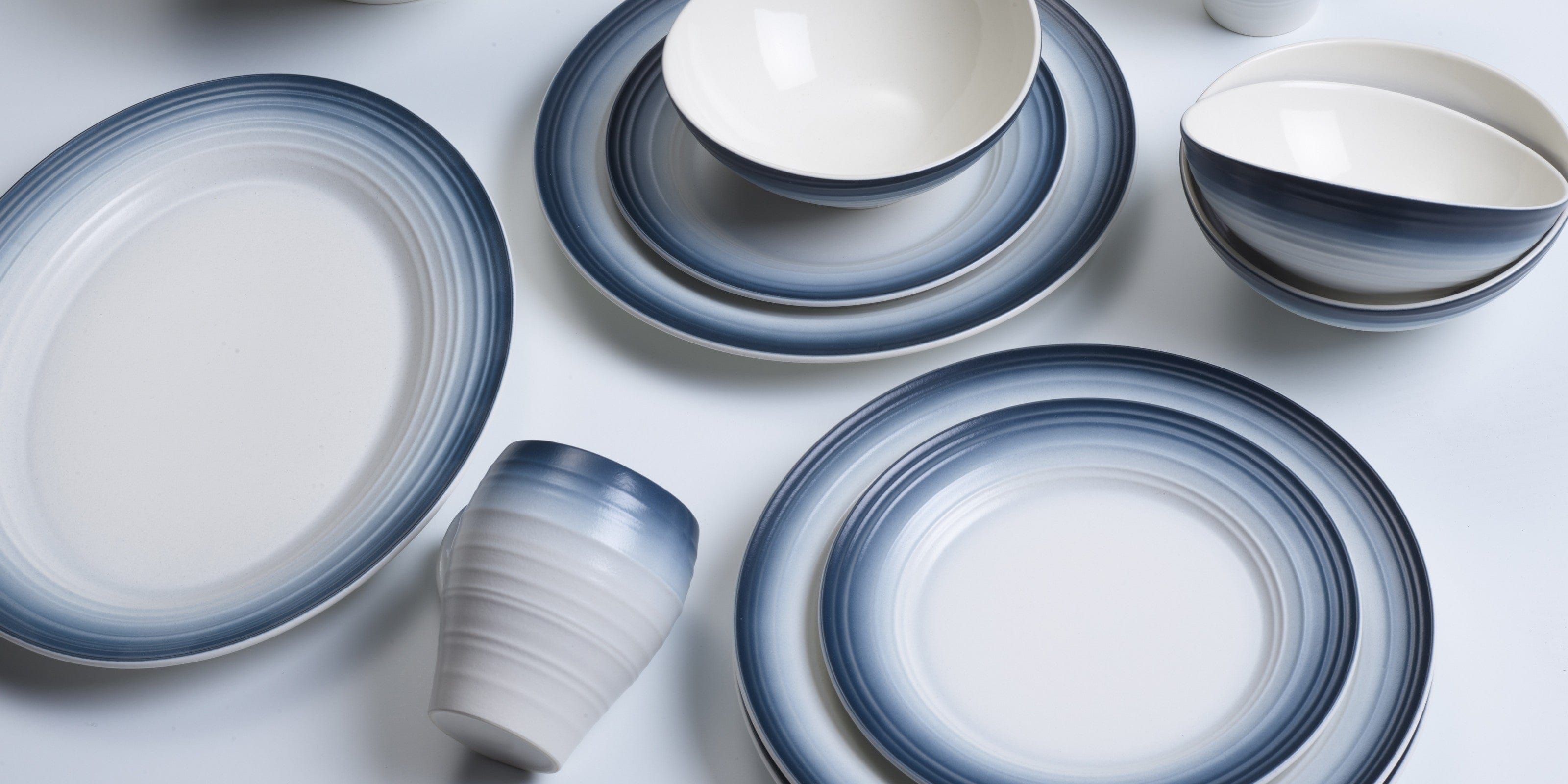 Swirl Ombre Blue 16 Piece Dinnerware Set, Service for 4