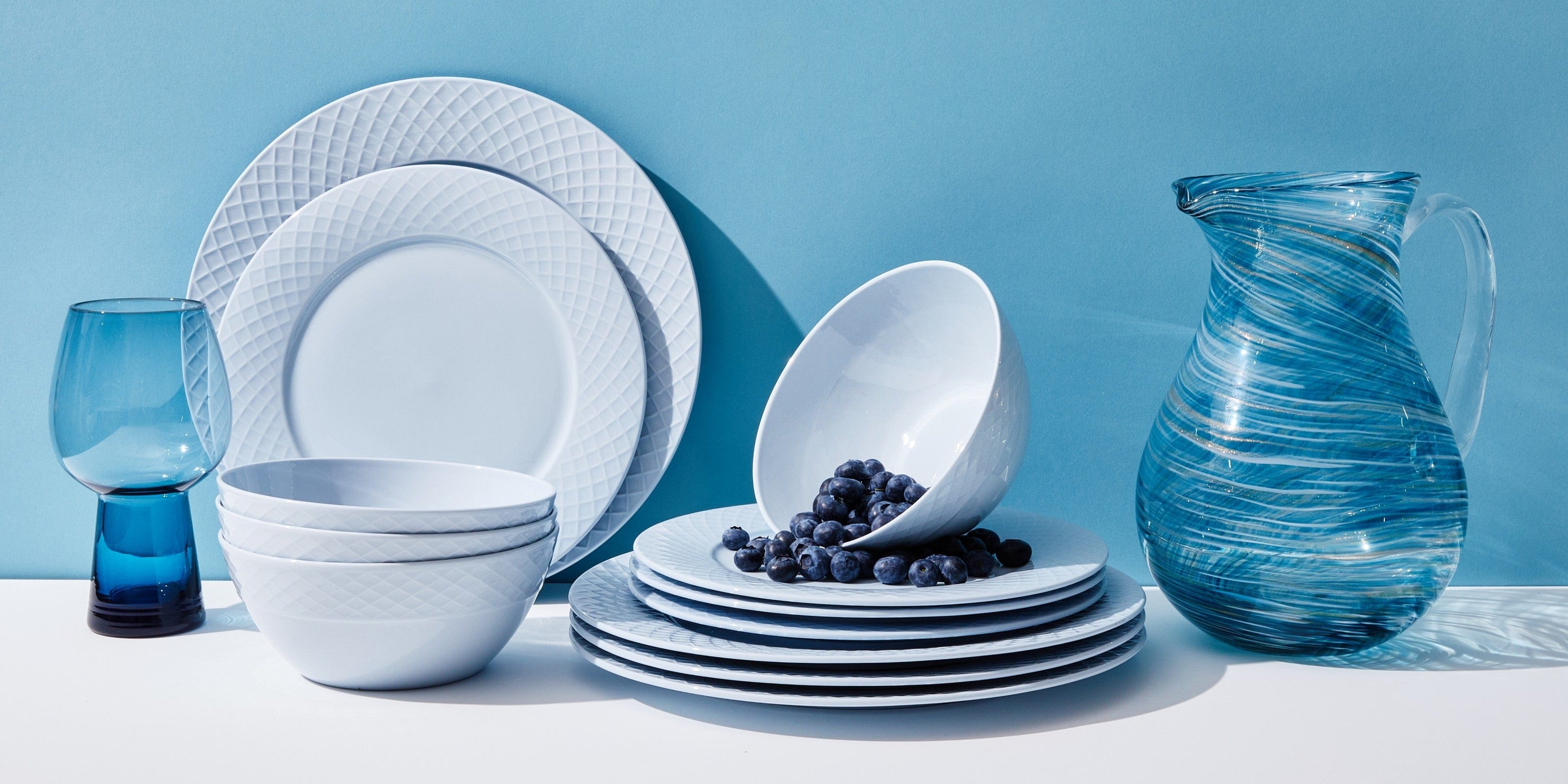 Trellis Misty Blue 12 Piece Dinnerware Set, Service for 4
