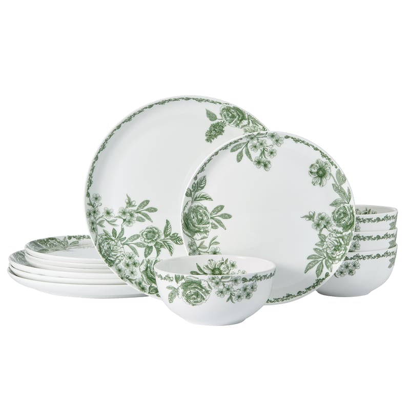 Windsor Rose Green Dinnerware Set, Service for 4
