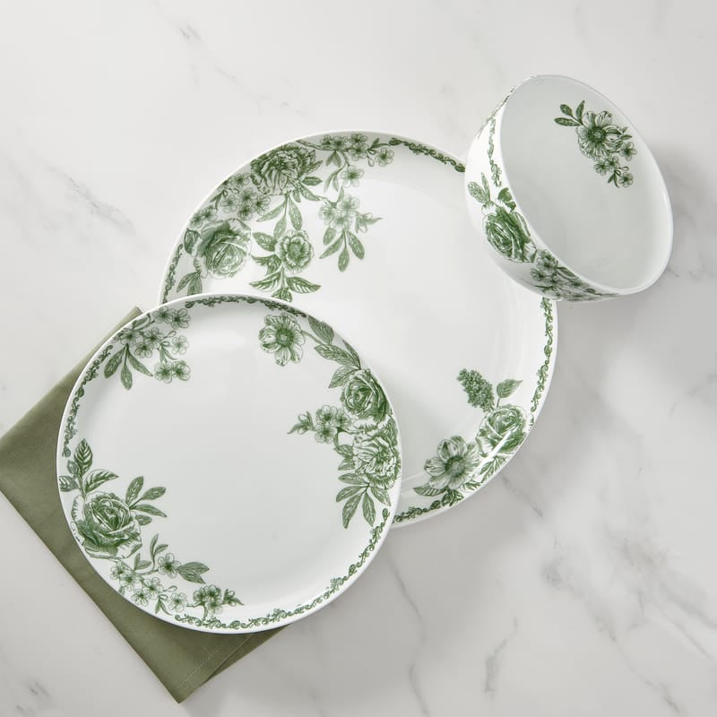 Windsor Rose Green Dinnerware Set, Service for 4
