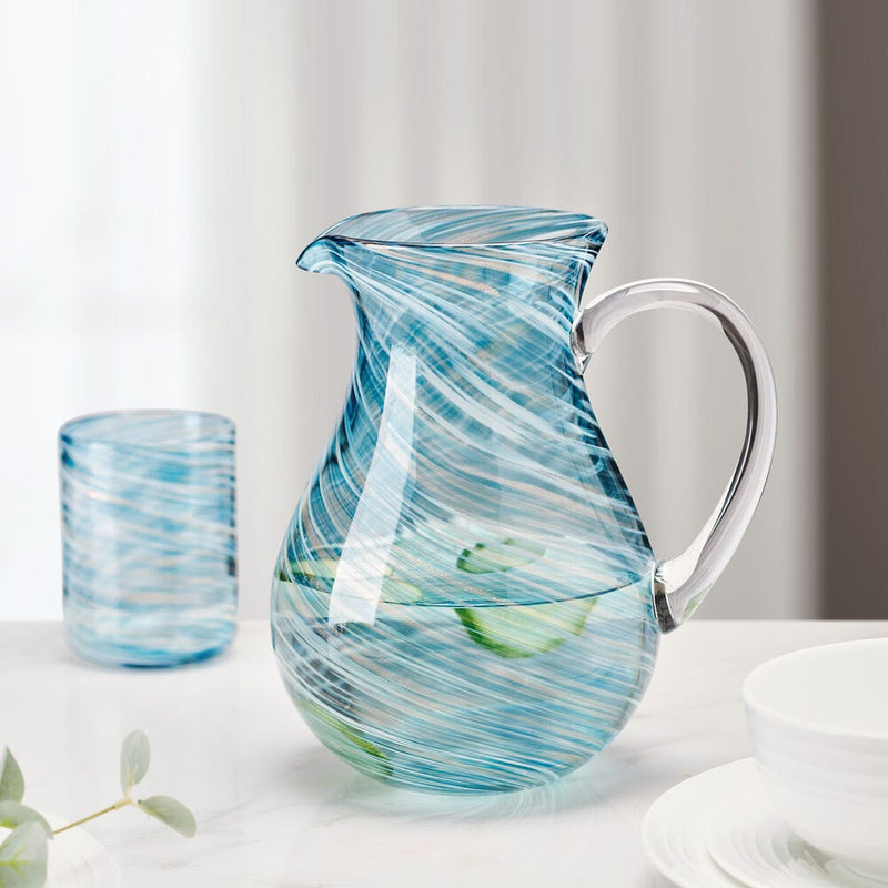 Blue Checkard Pitcher Color Swirl Blue Pitcher