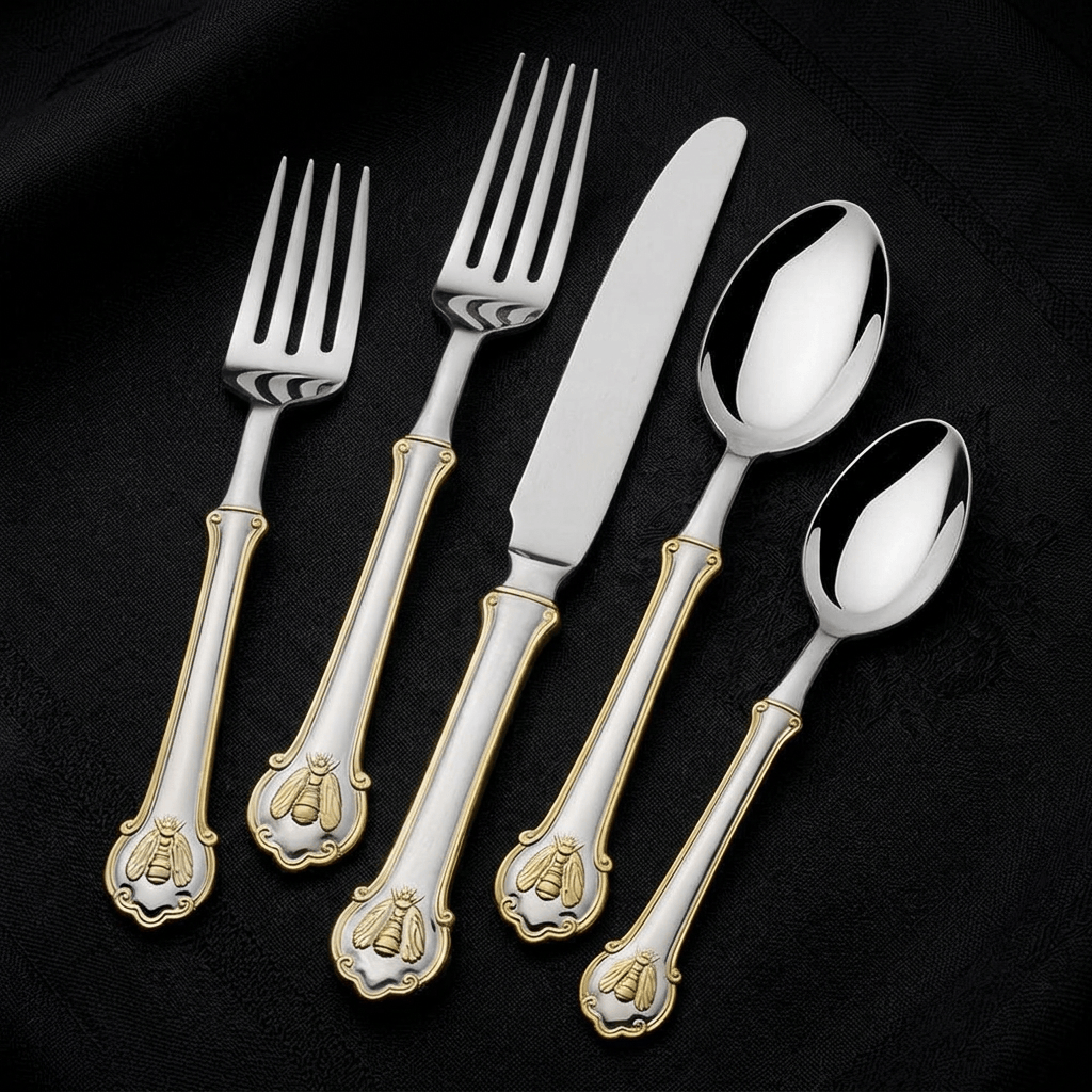 Wallace Napoleon Bee Gold Accent 45 Piece Flatware Set, Service for 8