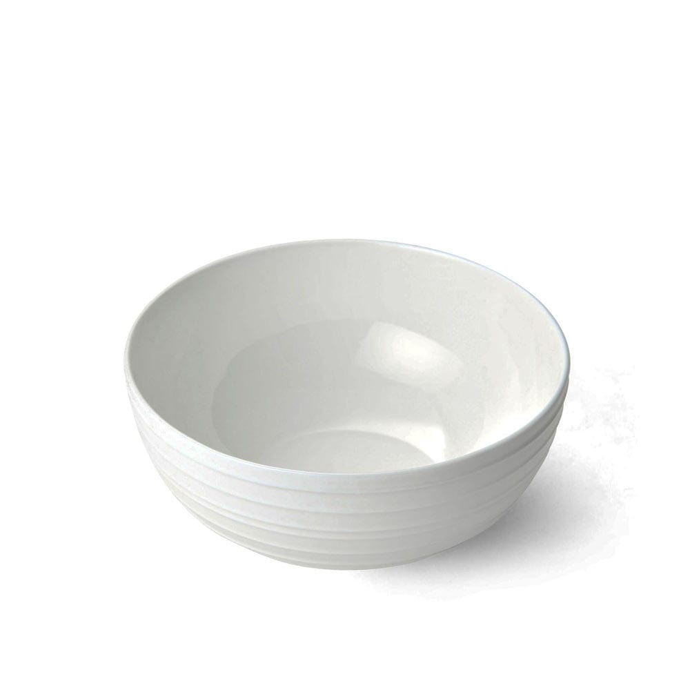 Swirl Bone Fruit Bowl white ceramic shown from above with smooth interior and ribbed exterior