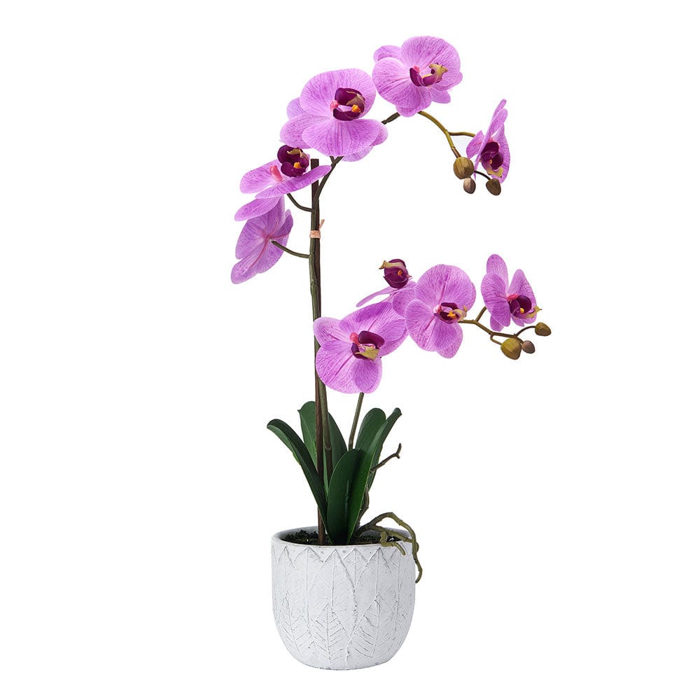 22 Inch Faux Orchid in White Leaf Pot, Fuchsia Mikasa