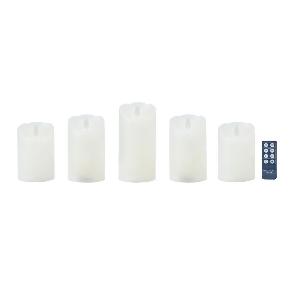 Flameless Set of 5 Melted Edge Pillar LED Candles with Remote Mikasa