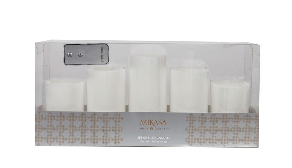 Flameless Set of 5 Pillar LED Candles with Remote Mikasa