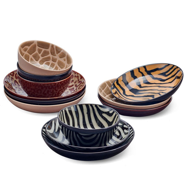 Amari Animal Print 12 Piece Dinnerware Bowl Set, Service for 4