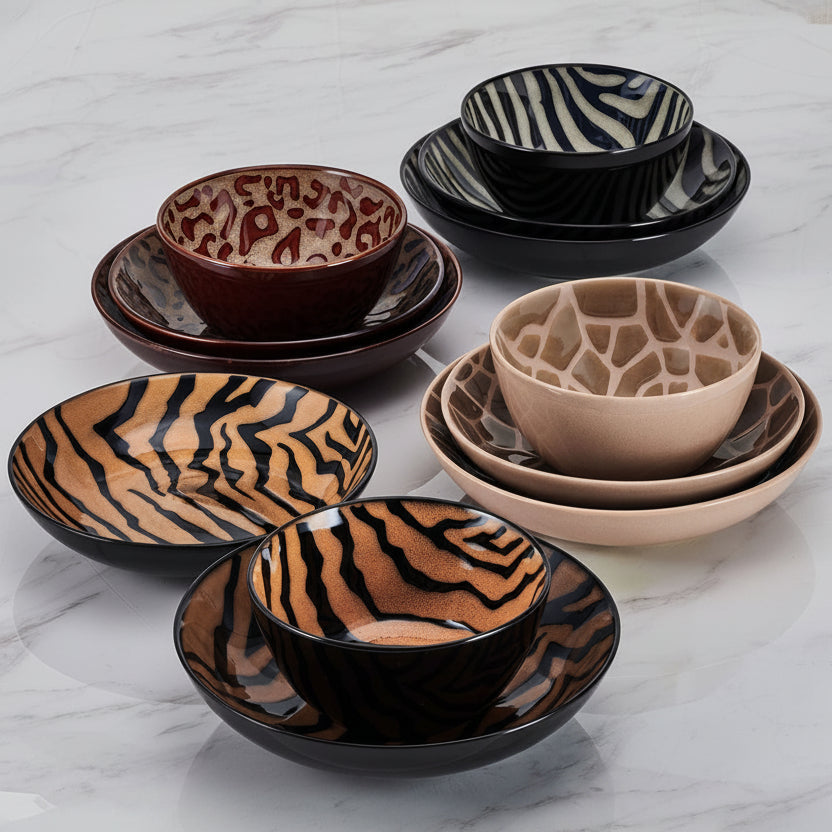 Amari Animal Print 12 Piece Dinnerware Bowl Set, Service for 4
