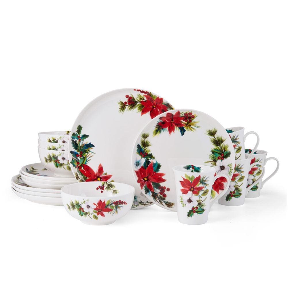 Hope Joy Poinsettia 16 Piece Dinnerware Set, Service for 4