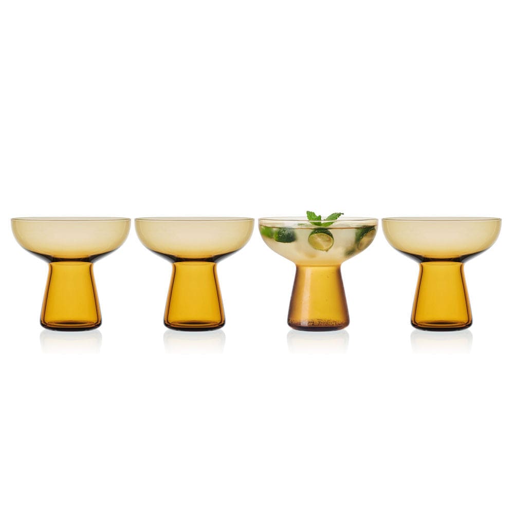 Phoebe Amber Set of 4 Margarita Cocktail Glasses