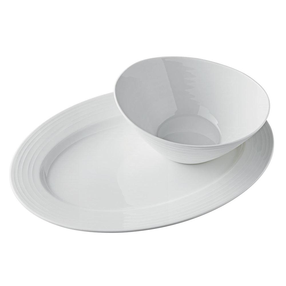 Swirl Bone Vegetable Bowl and Serve Platter Set