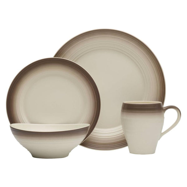 ミカズキッチン プレート Swirl Ombre Mocha 16 Piece Dinnerware Set, Service for 4