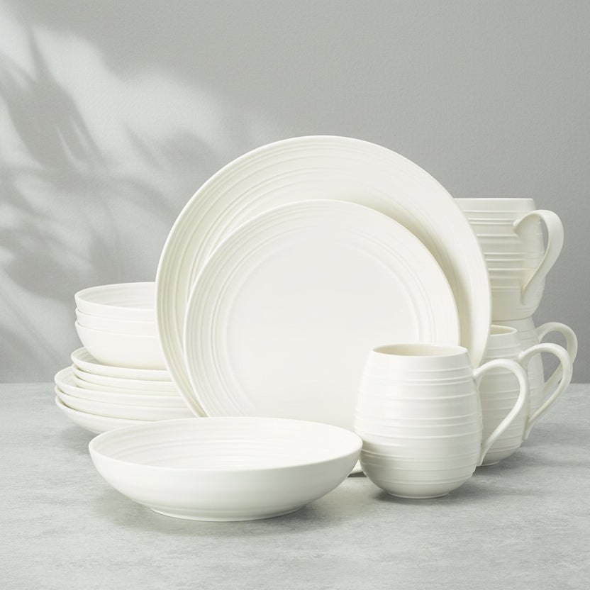 Swirl White Coupe 16 Piece Dinnerware Set, Service for 4