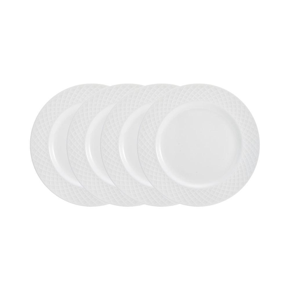 Mikasa Trellis White Bone China Dinnerware Set - 4-Piece Bowls, Salad Plates, Dinner Plates, Or Mugs, Dishwasher Safe